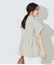 凹凸紋理法式袖拼接設計襯衫 (Soccer tuck blouse)