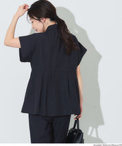 凹凸紋理法式袖拼接設計襯衫 (Soccer tuck blouse)