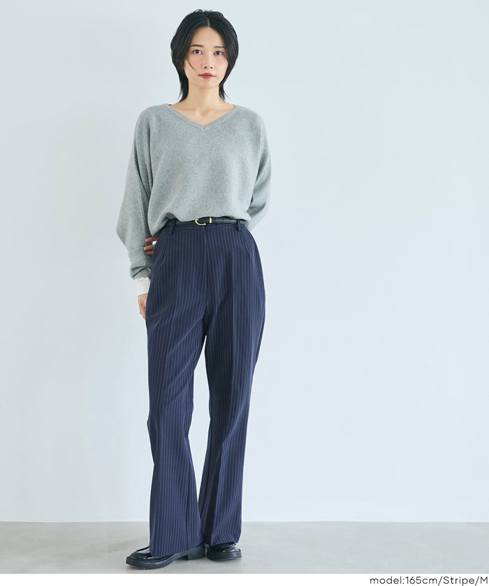 3D美腿高腰喇叭西裝褲