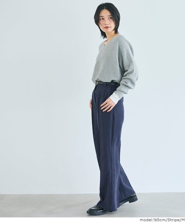 3D美腿高腰喇叭西裝褲