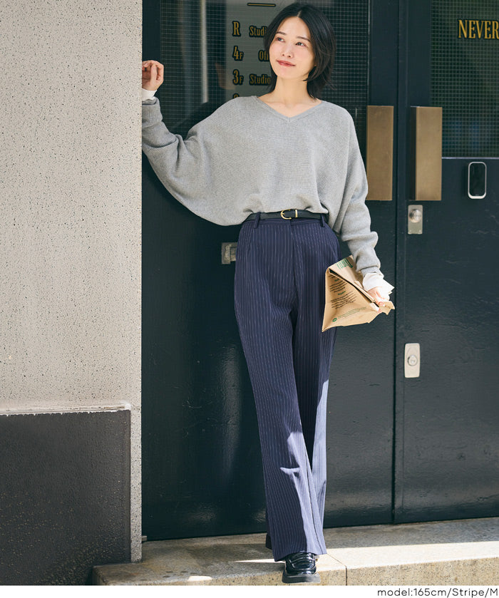 3D美腿高腰喇叭西裝褲