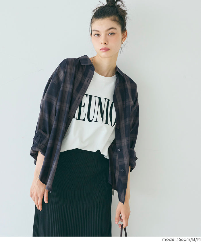 清新感寬鬆格紋襯衫