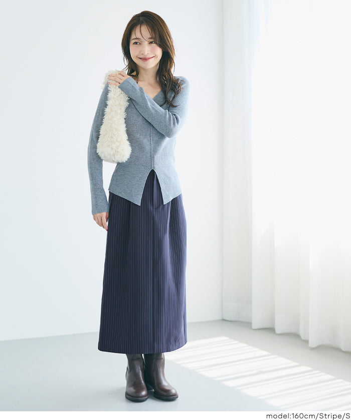 直條紋西裝面料直筒半裙