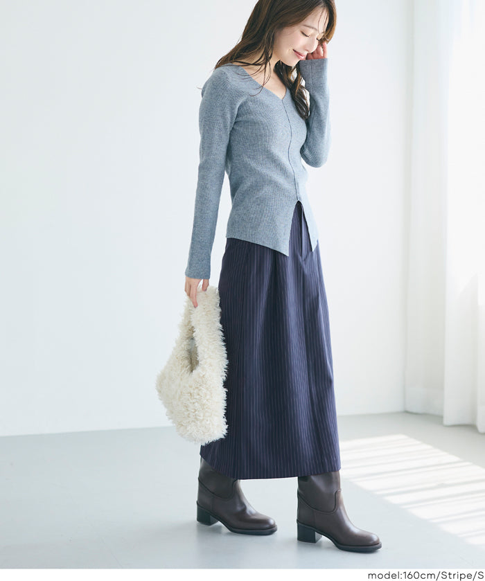 直條紋西裝面料直筒半裙