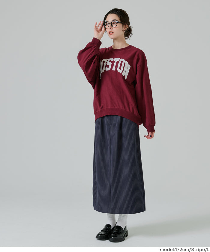 直條紋西裝面料直筒半裙