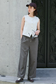 細直條紋抽繩休閒褲