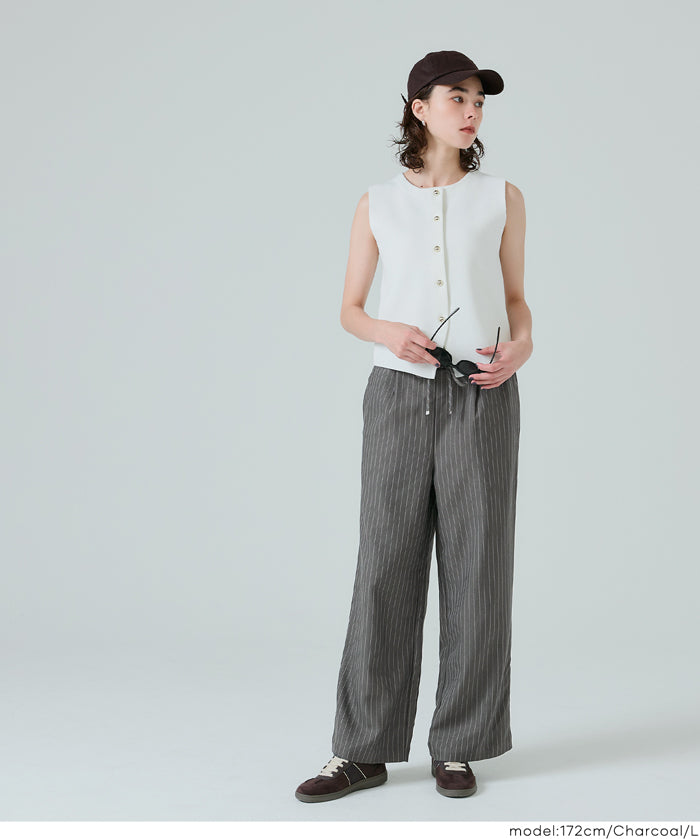 細直條紋抽繩休閒褲