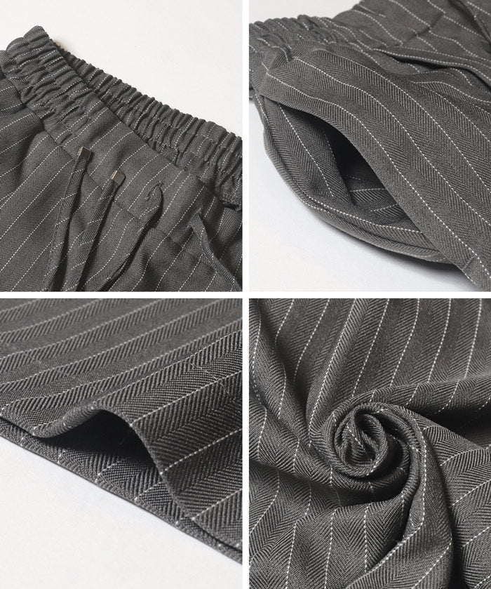 細直條紋抽繩休閒褲