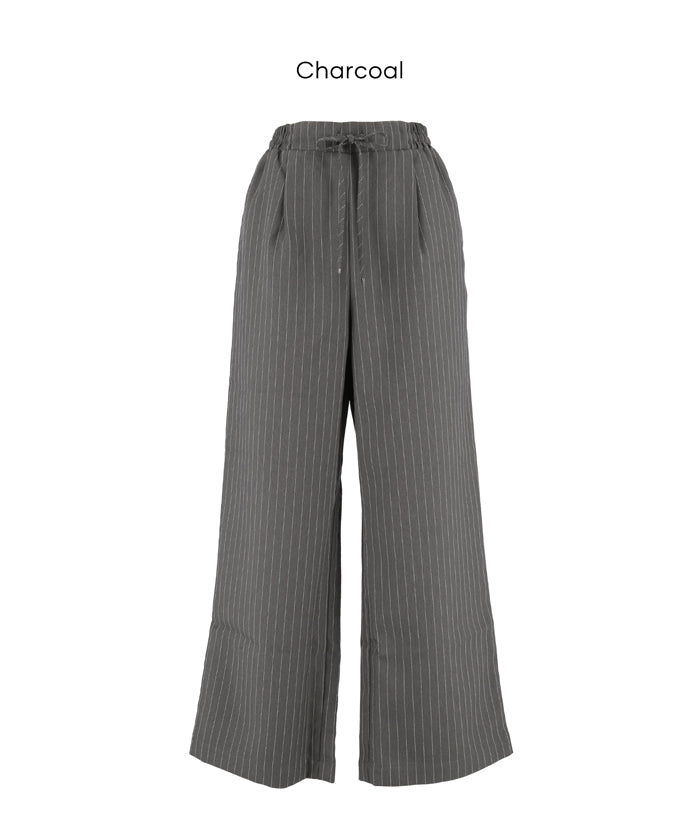 細直條紋抽繩休閒褲