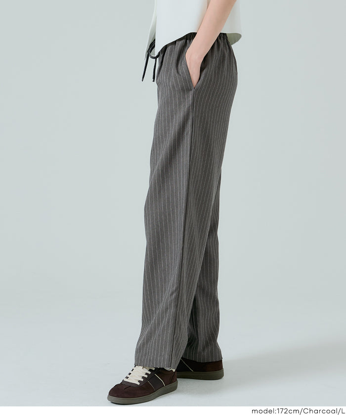 細直條紋抽繩休閒褲