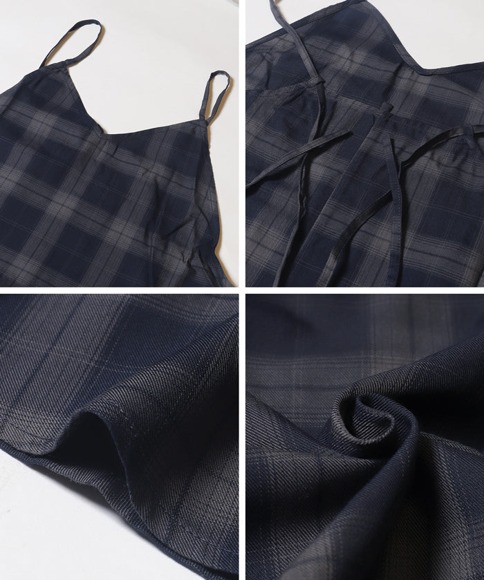 質感格紋細肩帶魚尾連身裙