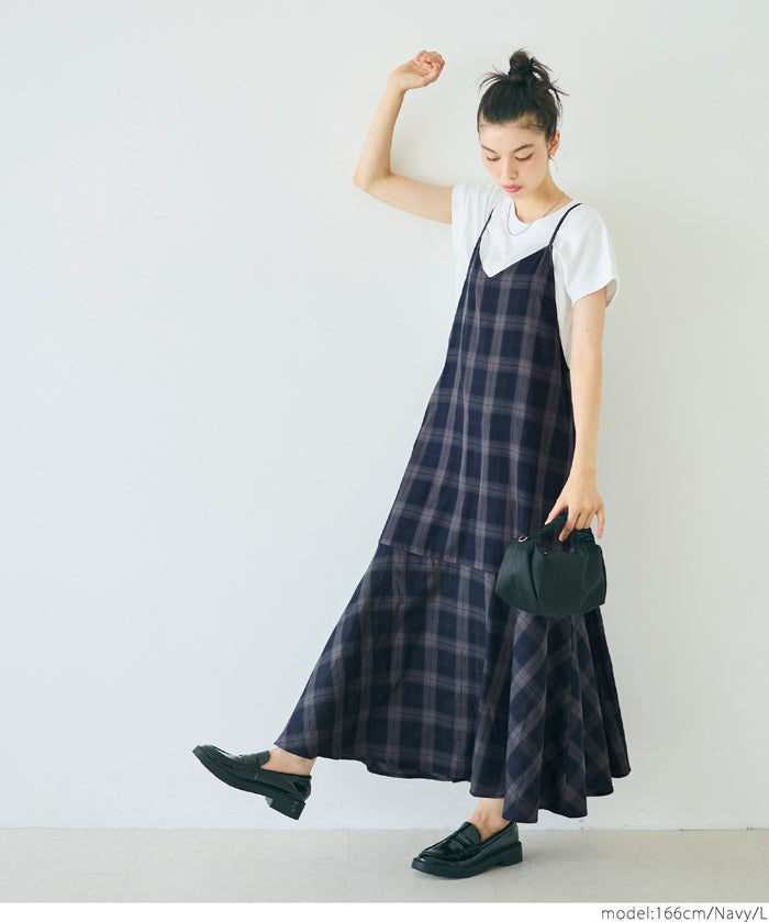 質感格紋細肩帶魚尾連身裙