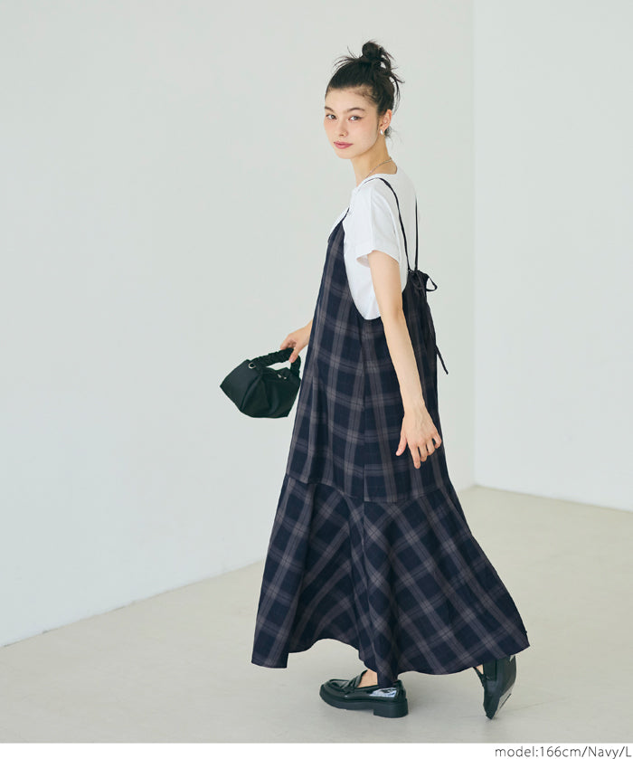 質感格紋細肩帶魚尾連身裙