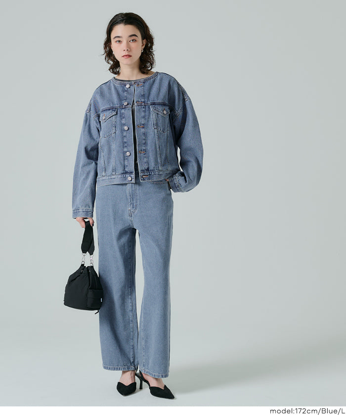 【可配套】短版無領丹寧外套