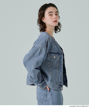 【可配套】短版無領丹寧外套
