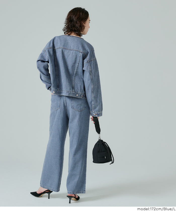 【可配套】短版無領丹寧外套