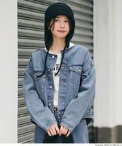 【可配套】短版無領丹寧外套