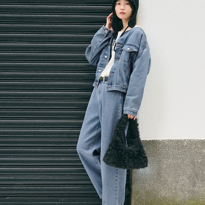 【可配套】短版無領丹寧外套