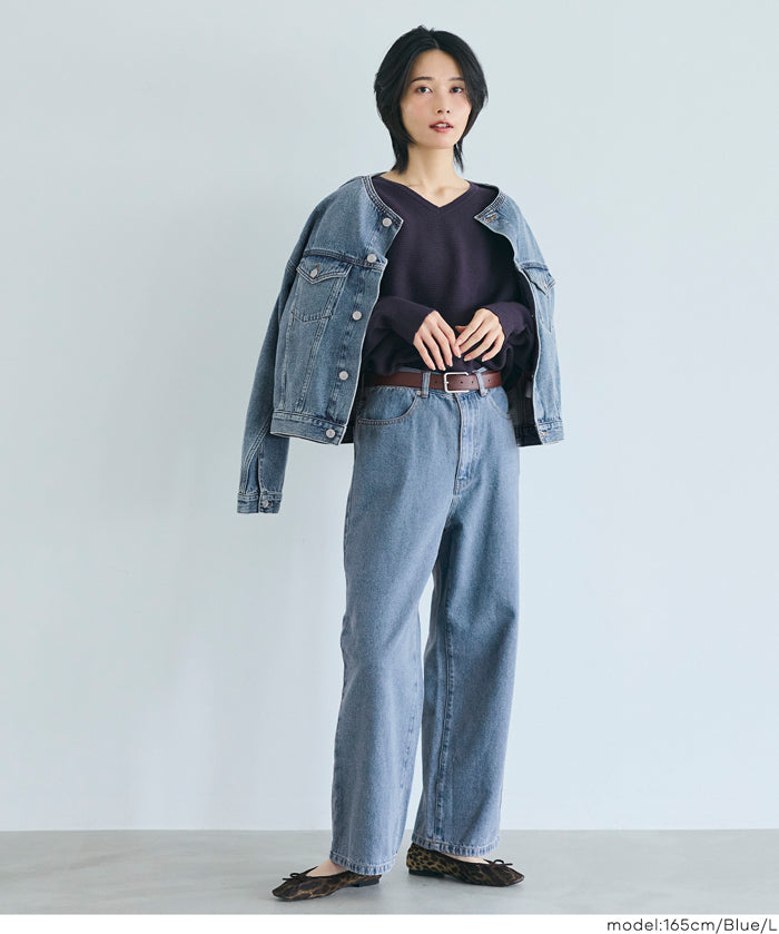 【可配套】短版無領丹寧外套