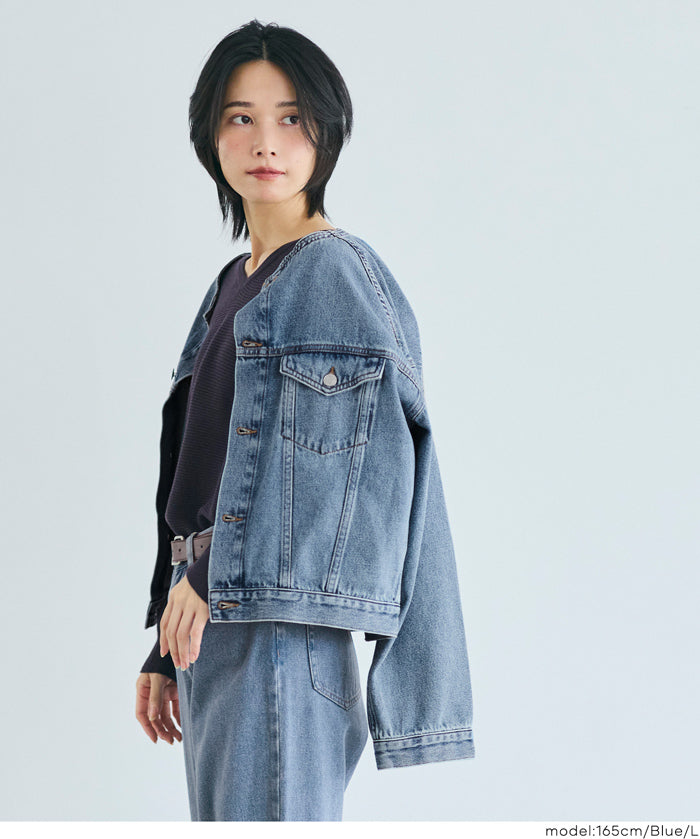 【可配套】短版無領丹寧外套