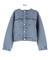 【可配套】短版無領丹寧外套