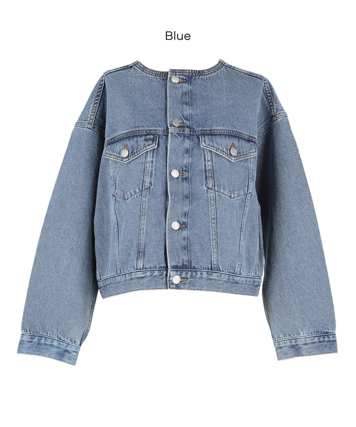 【可配套】短版無領丹寧外套