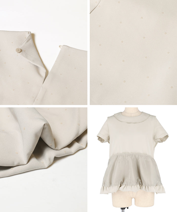 日系水玉短袖拼接娃娃上衣