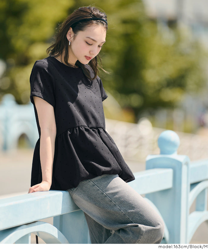 日系水玉短袖拼接娃娃上衣