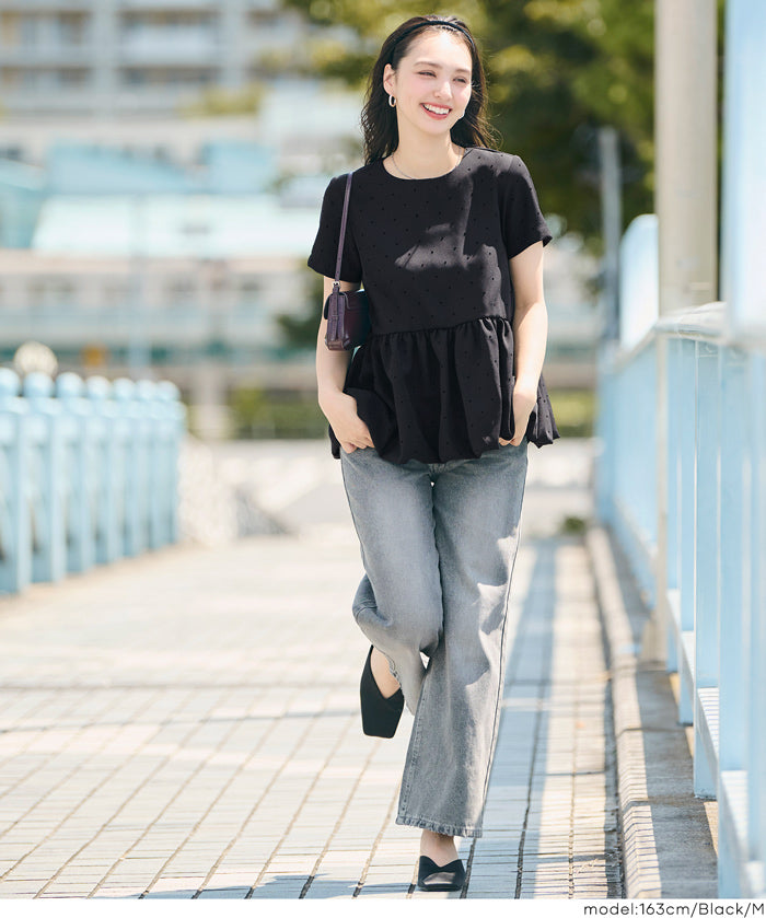 日系水玉短袖拼接娃娃上衣