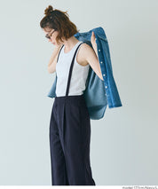 細直條紋英倫感2way吊帶褲