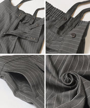 細直條紋英倫感2way吊帶褲