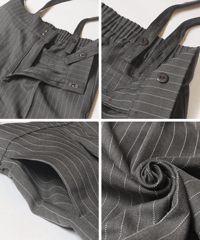 細直條紋英倫感2way吊帶褲