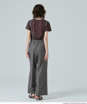 細直條紋英倫感2way吊帶褲