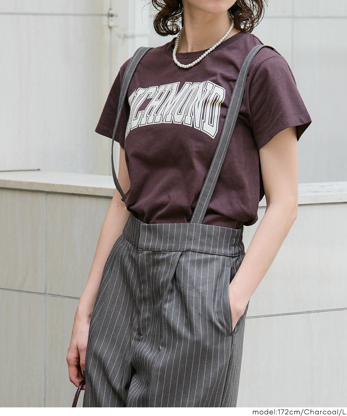 細直條紋英倫感2way吊帶褲