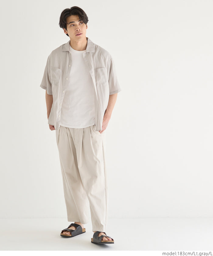 男裝水洗棉麻感寬鬆短袖襯衫
