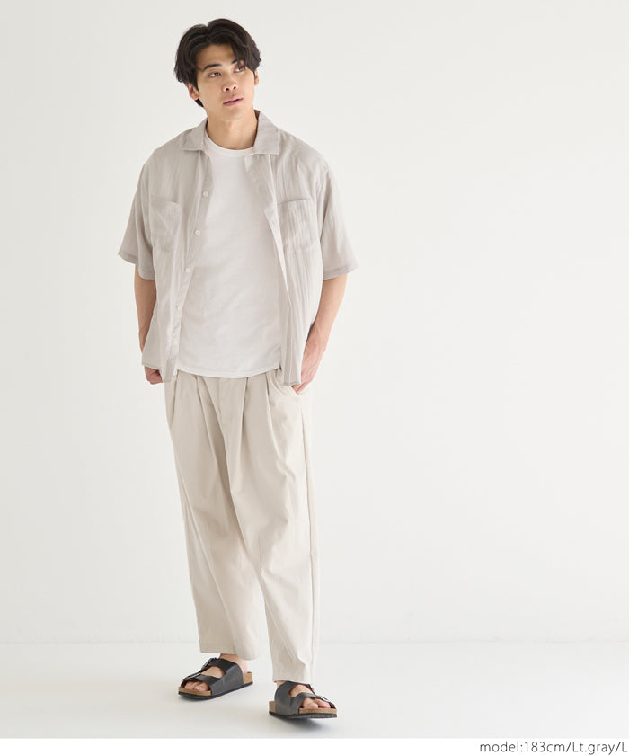 男裝水洗棉麻感寬鬆短袖襯衫