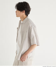 男裝水洗棉麻感寬鬆短袖襯衫