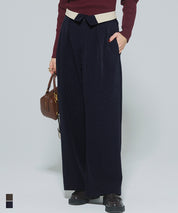 腰部反摺造型闊腿西裝褲