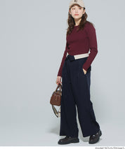 腰部反摺造型闊腿西裝褲