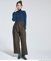 腰部反摺造型闊腿西裝褲
