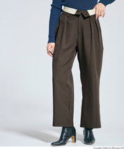 腰部反摺造型闊腿西裝褲