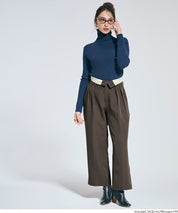 腰部反摺造型闊腿西裝褲