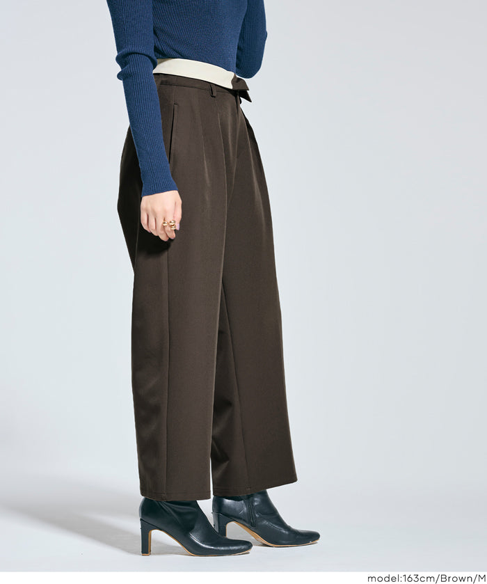 腰部反摺造型闊腿西裝褲