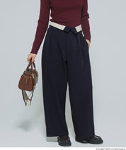 腰部反摺造型闊腿西裝褲