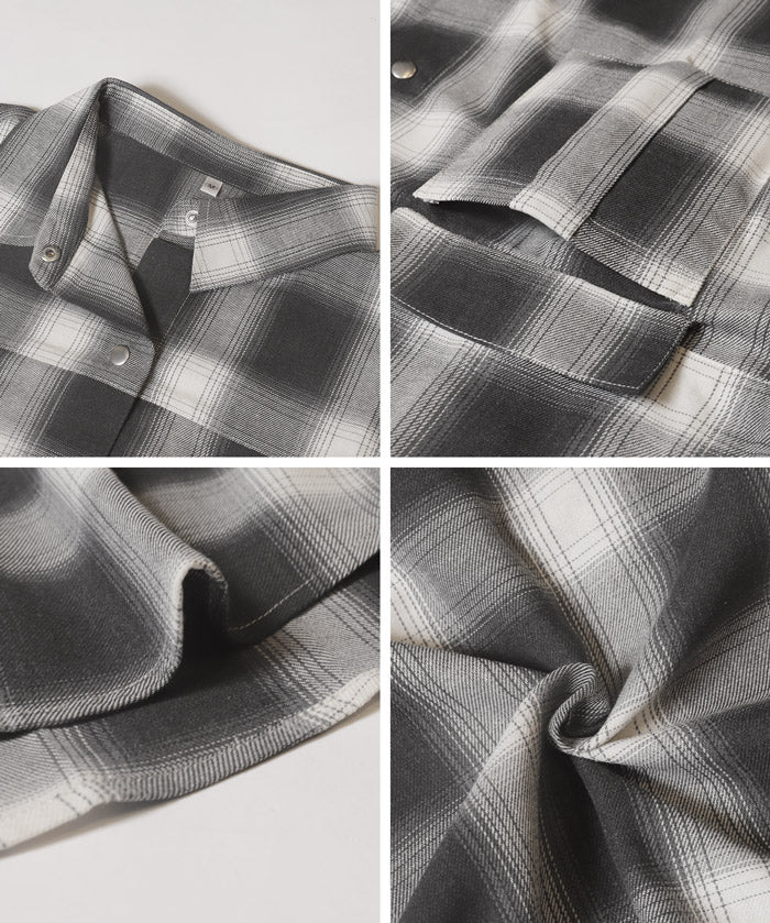 格紋慵懶寬鬆長袖襯衫