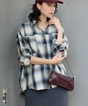 格紋慵懶寬鬆長袖襯衫