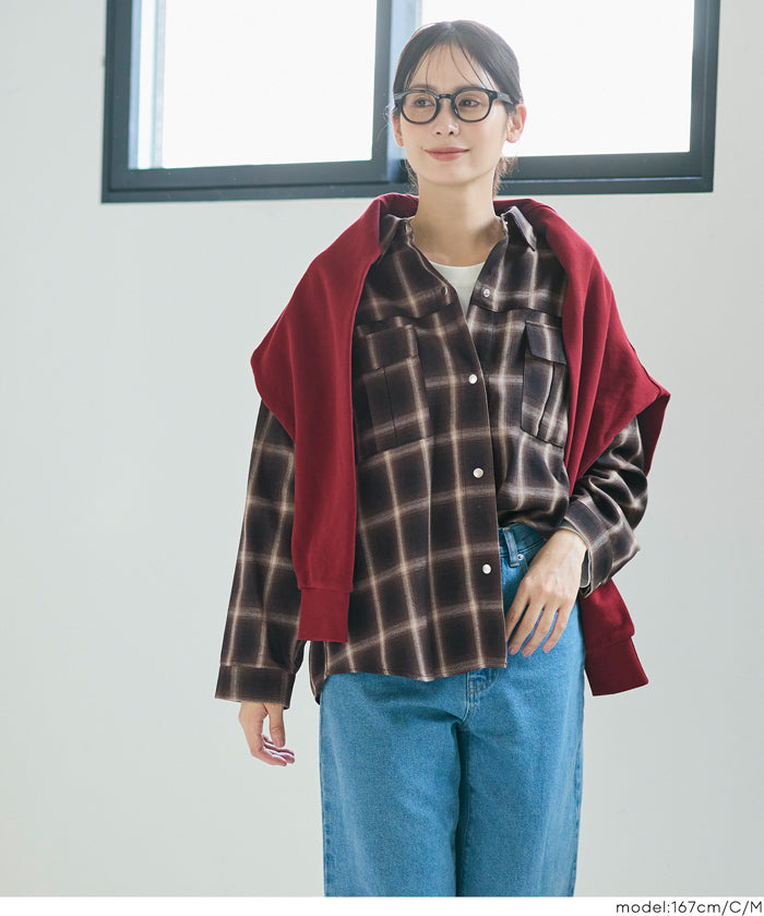 格紋慵懶寬鬆長袖襯衫