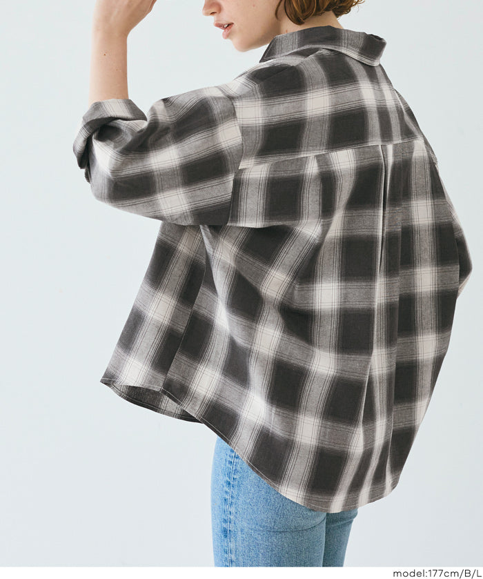 格紋慵懶寬鬆長袖襯衫