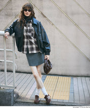 格紋慵懶寬鬆長袖襯衫