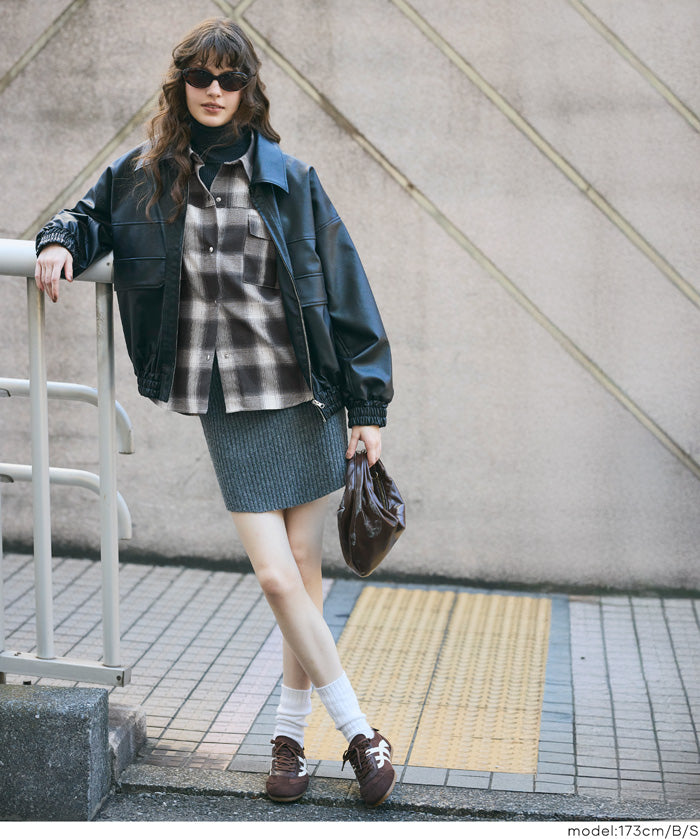 格紋慵懶寬鬆長袖襯衫